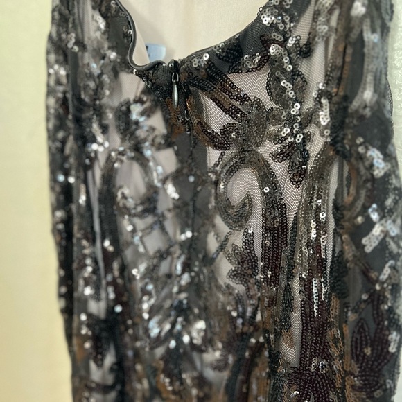 Flirty Fate Black and Beige Sequin Cutout Maxi Dress - Picture 9 of 9